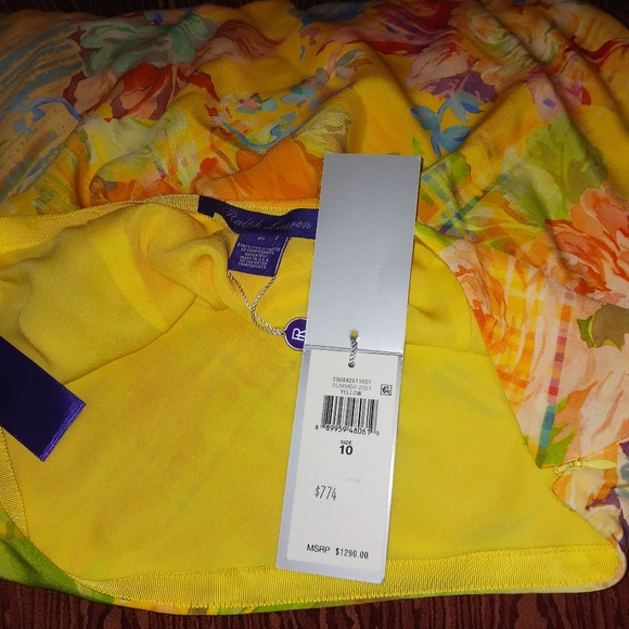 RALPH LAUREN Bright Yellow Floral Side Zip Skirt Size 10 - Picture 7 of 16